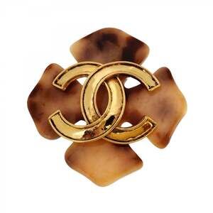 CHANEL Cream Logo Brooch